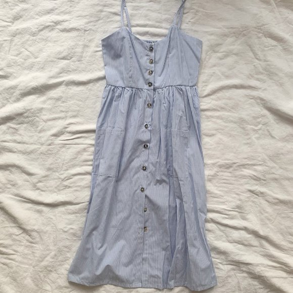 Blue and White Striped Summer Dress - Picture 1 of 6